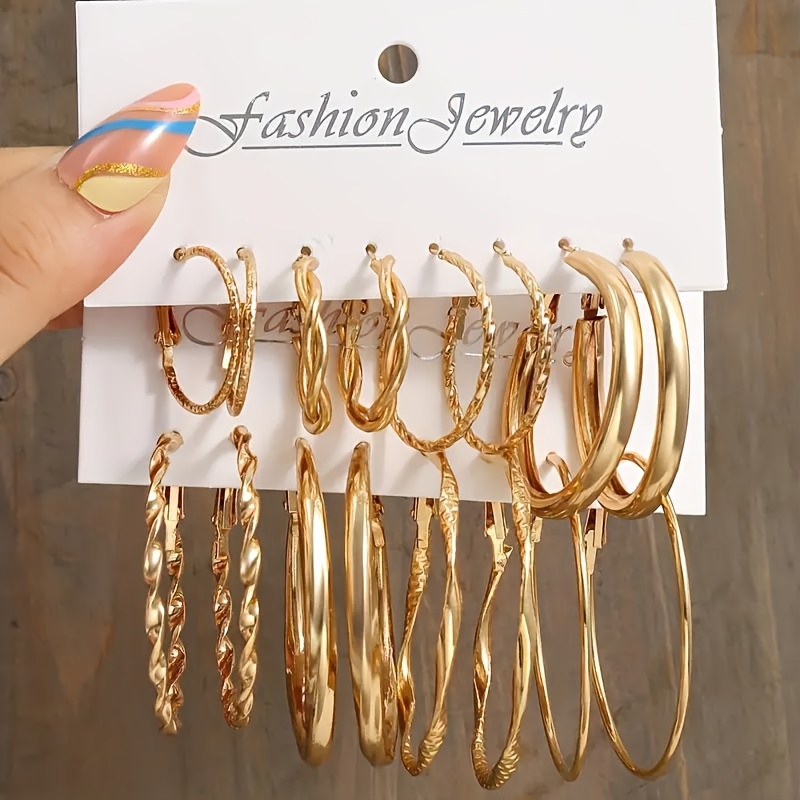 E-shop 16-teiliges/Set Unregelmäßige Ohrringe und gedrehtes Muster, eleganter, Schmuck, modische Damen Geschenk, , Freizeit