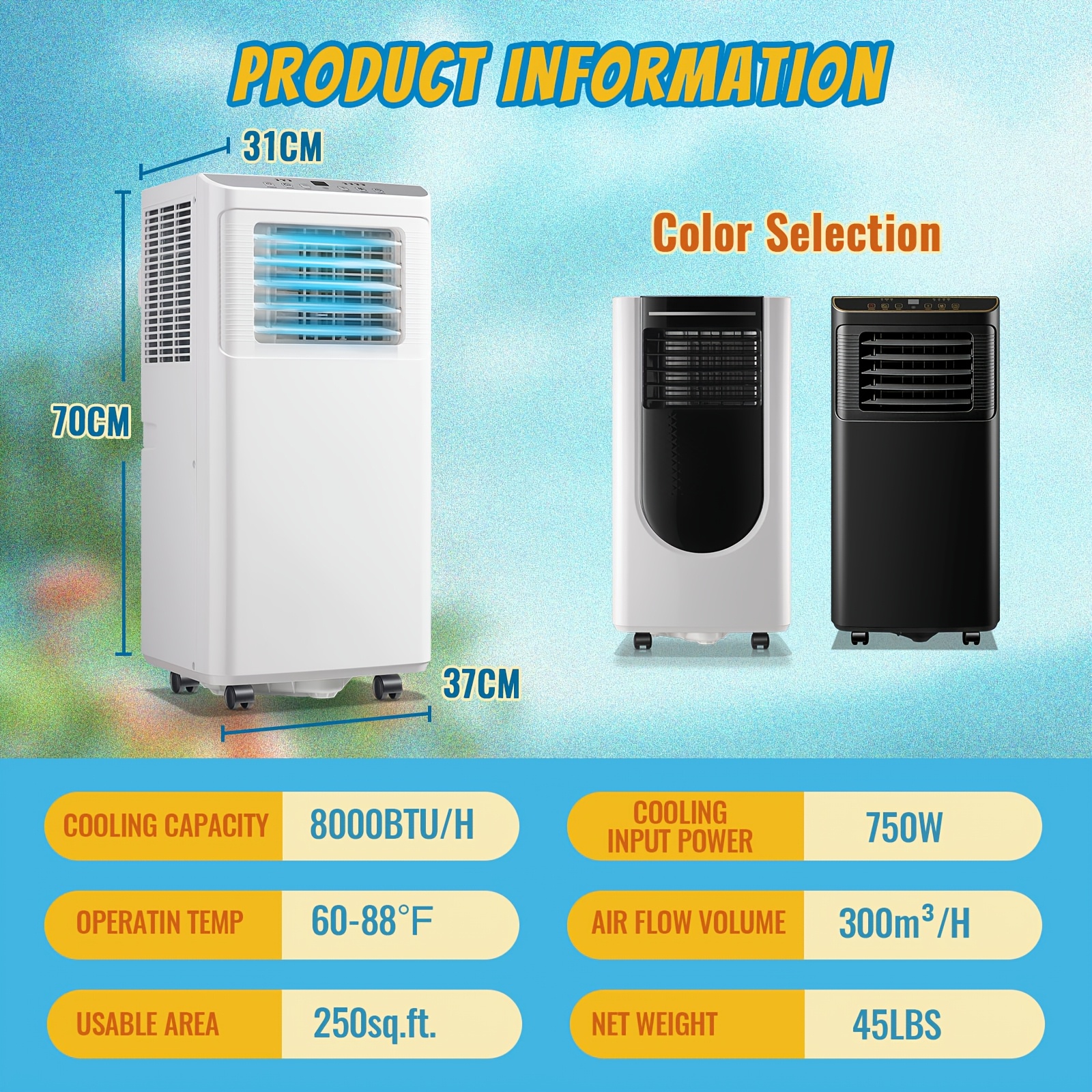 8000 BTU Portable Conditioners, 3-In-1 Cooling AC Unit W/... product image 8