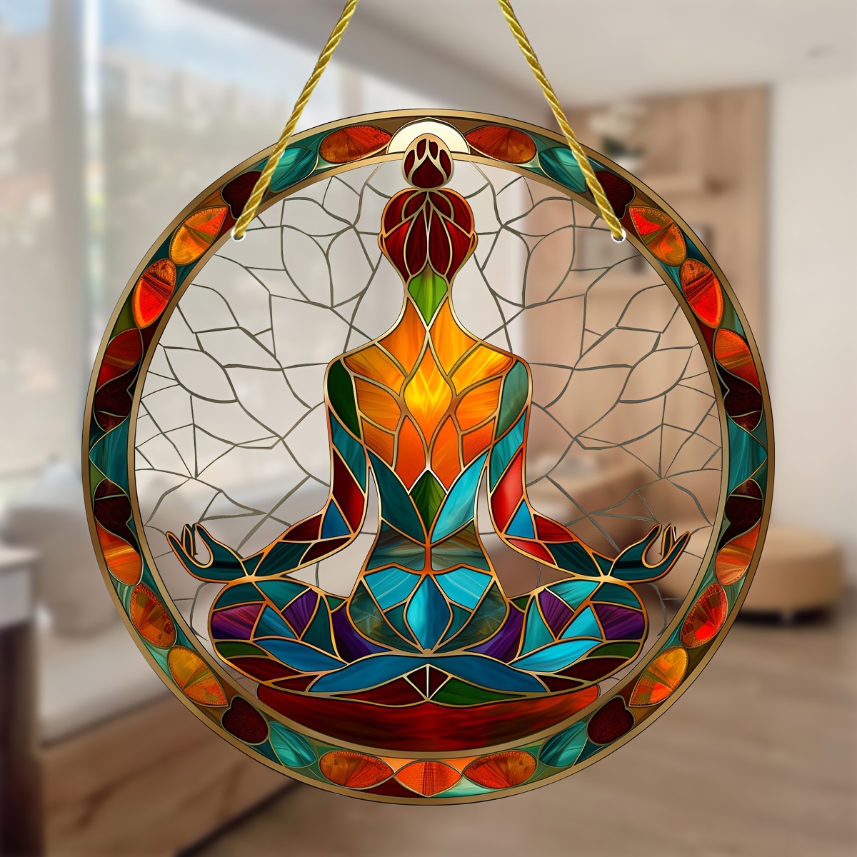 

Yoga Symbol Stained Glass Suncatcher, Round Acrylic Hanging Decor, Perfect For All-season Home, Garden, Porch, Window Decoration, Ideal Birthday Gift For Friends