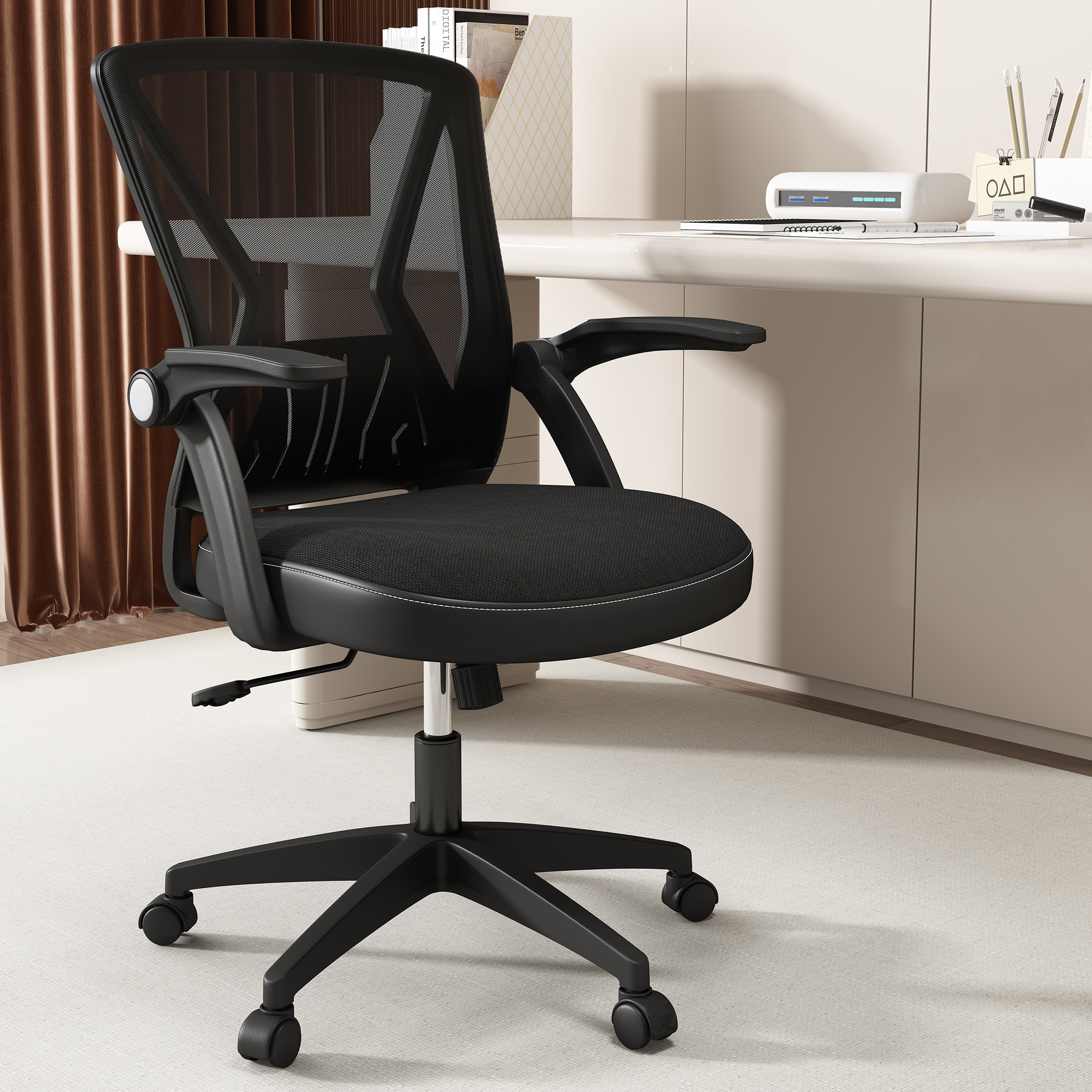 

Office Computer Desk Managerial Executive Chair, Ergonomic Mid-back Mesh Rolling Work With Wheels, Comfortable Lumbar Support, Comfy For Home, Bedroom, Study, Student, Black