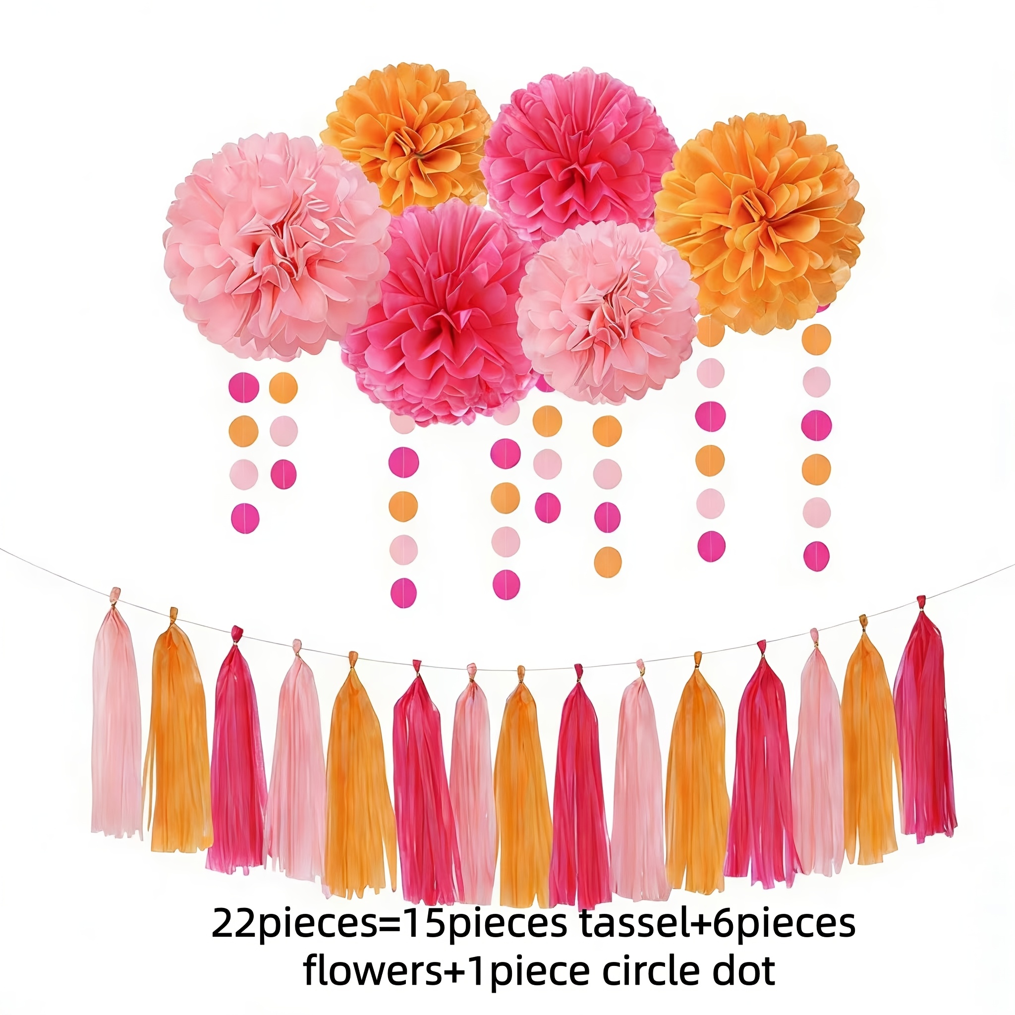 Image of 22pcs Burnt Orange Autumn Party Decorations Birthday Paper Tassels Pom Pom Ribbon Sunset Fall Thanksgiving Fringe Garland Banner Bridal Wedding Graduation Backdrop I Perfect For Halloween
