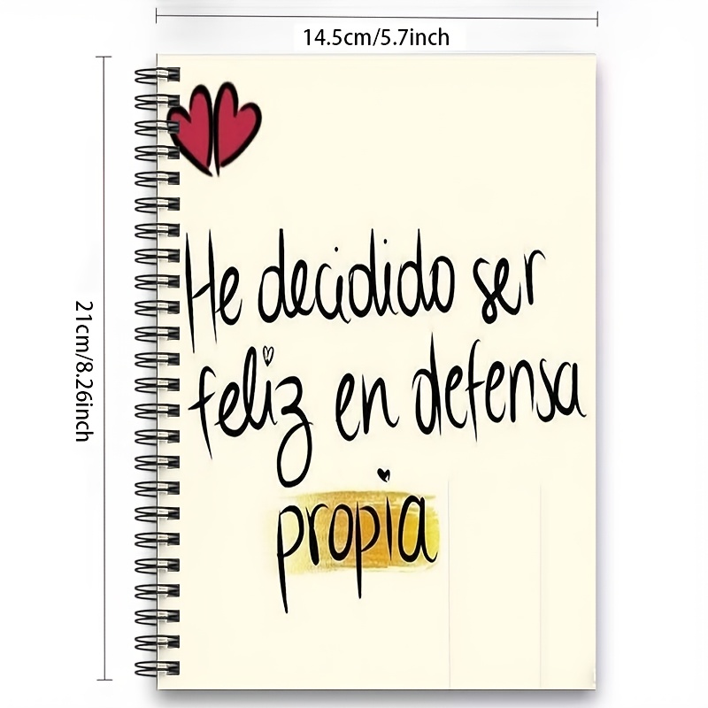 TEMU 1 pieza Cuaderno 2D de inspiración española, tamaño A5 con de corazones, 14.5x21cm, 50 hojas/100 páginas, negra de 24 orificios, diario de