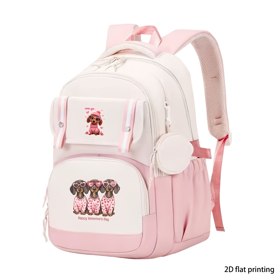 TEMU Mochila creativa con estampado de de y perro salchicha, correas de ajustables, diseño de gran capacidad con múltiples bolsillos, adecuada para