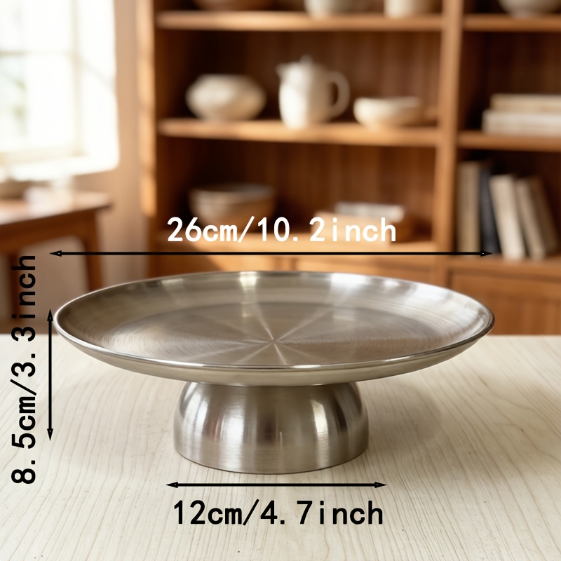 Image of 1pc Minimalist Round Stainless Steel Tall-legged Home Decor Tray, Ornamental Storage Plate, Suitable For Birthdays, Weddings, Home Decoration, And Candle Trays, Non-food Contact