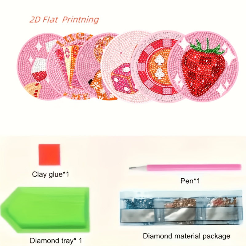 TEMU 6pcs Coasters, Classic Pattern Diamond Painting Coaster Set, Mosaic Craft Acrylic Diamond Wooden Heat-resistant Coasters, Kitchen And Restaurant