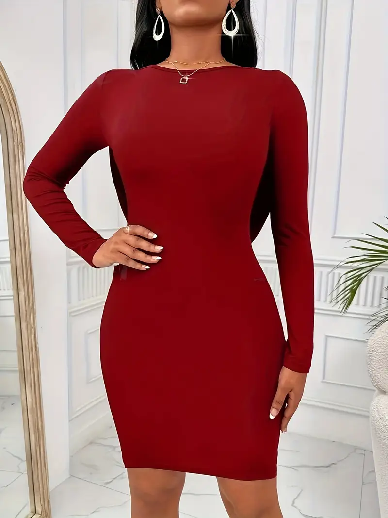 womens elegant lace back long sleeve bodycon dress solid - Temu Bahrain womens elegant lace back long sleeve bodycon dress solid - Temu Bahrain
