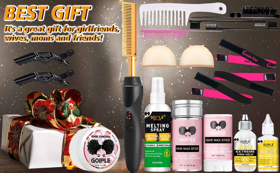 electric hot comb hair straightener with wax stick lace melting spary lace   and hair brush suitable for all hair types including natural coarse and curly hair multifunctional comb with hair styling wax for wigs and extensions details 6