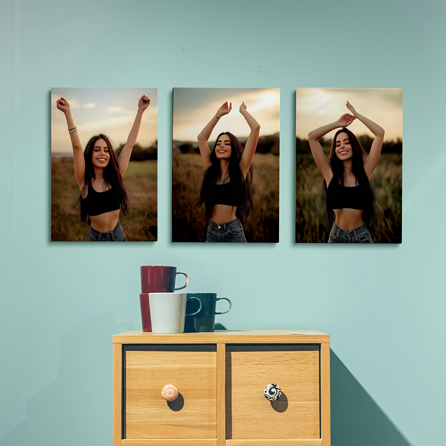 3 set high definition spray painted canvas art custom photo