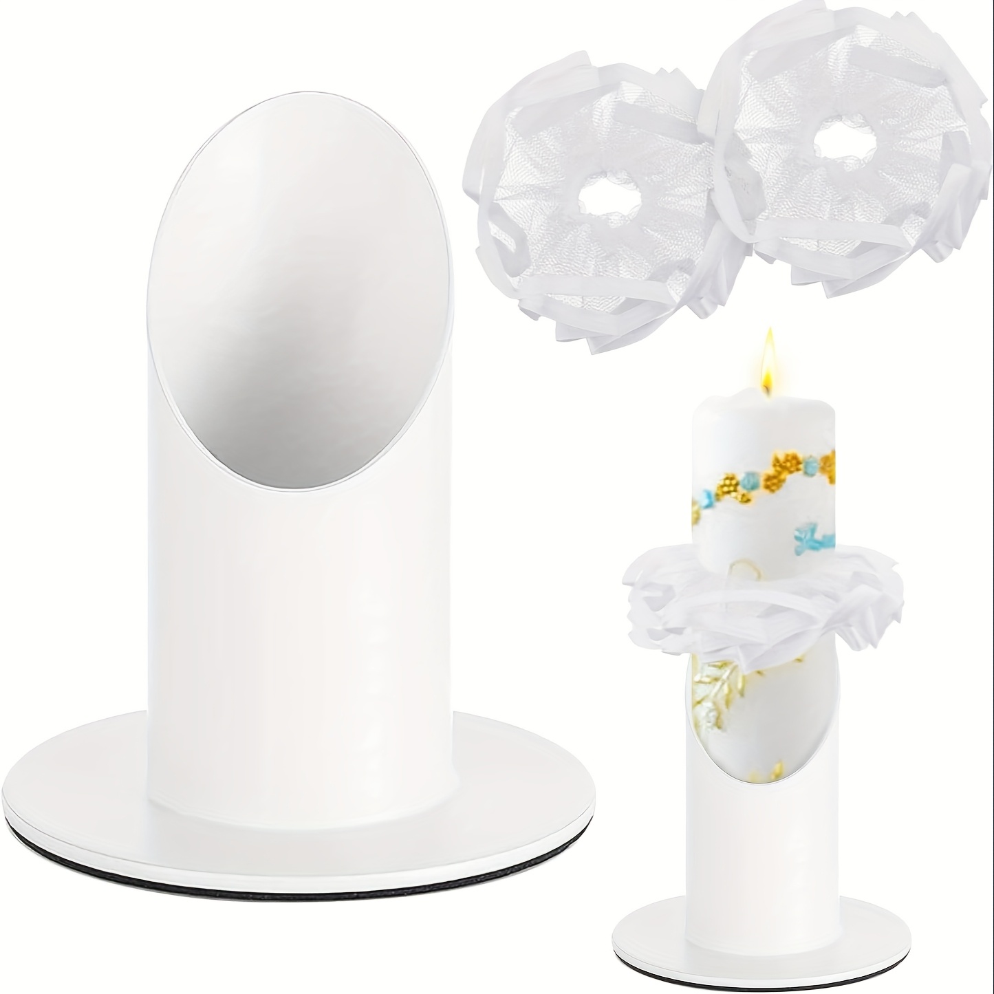 Image of 1 X Candle Holder With 2 Drip Protection Communion Decoration, Communion Candle, Metal, White, Communion Candle, Mourning Candle, Baptism Candle Holder, Stick Candle Holder For Decoration