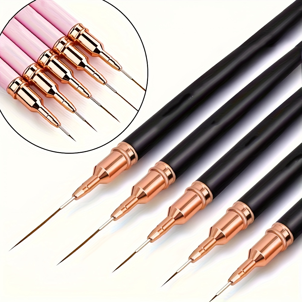 

5-piece Nail Art Brushes Set - Detail Design Crafted, Fine Liner Brushes For Gel Polish, Durable Drawing Pens With Variety Of Tips (5mm-25mm), Unscented - Tools For Intricate Nail Art