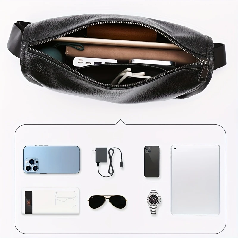 mens genuine leather shoulder bag premium cowhide large capacity messenger bag with multiple pockets stylish business casual or travel versatile messenger bag professional durable leather bag details 5