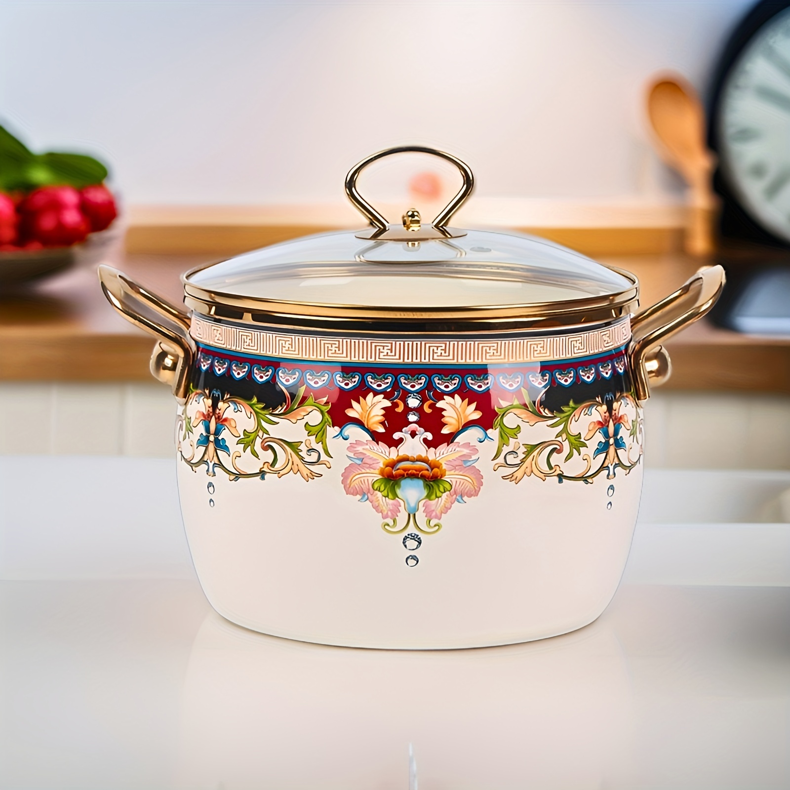 enamel saucepan with glass lid double handle non stick dishwasher safe cookware for soup pasta details 11