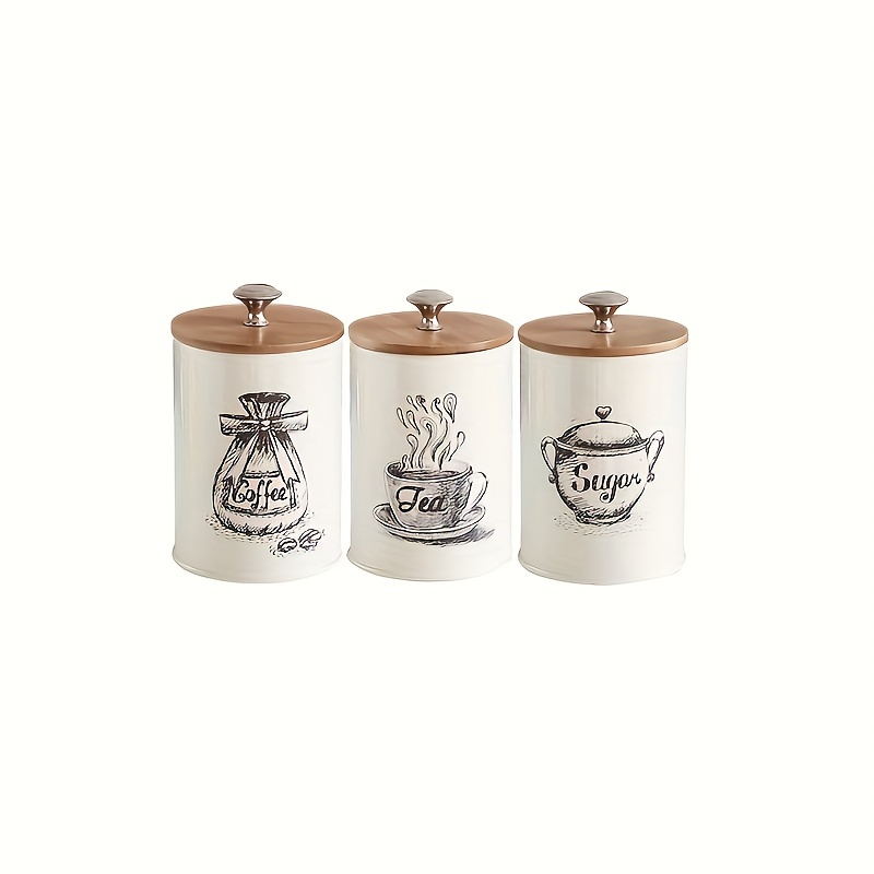 

3-piece Set Iron Food Storage Canisters With Bamboo Lid, Sugar Coffee Tea Canisters, Multipurpose, Reusable, Non-electric, Artistic Display Kitchen Containers