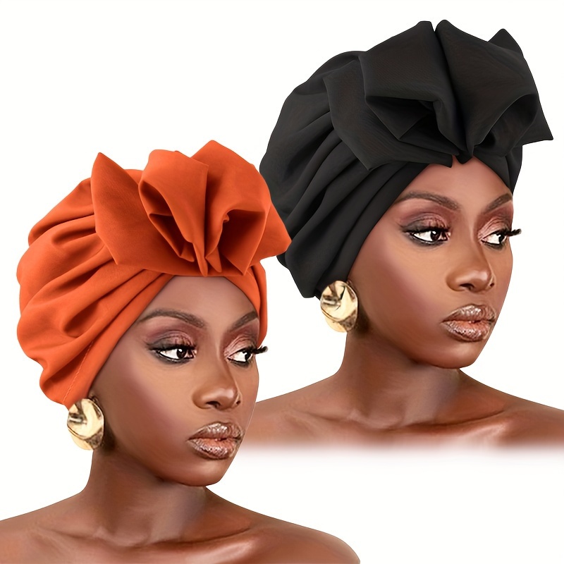 

2-pack Vintage Ruched Floral Turban Hats, Ethnic Headwraps, Polyester Fabric, Women's Fashion Accessories, Hair Bands, Headwear For Ladies