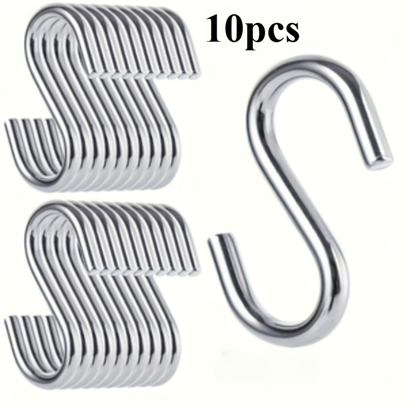 TEMU 10 Heavy-duty S-hooks | Single Hook Load-bearing 5 Kg, Corrosion-resistant Stainless Steel Material, Suitable For Kitchens, Garages, Bathrooms,
