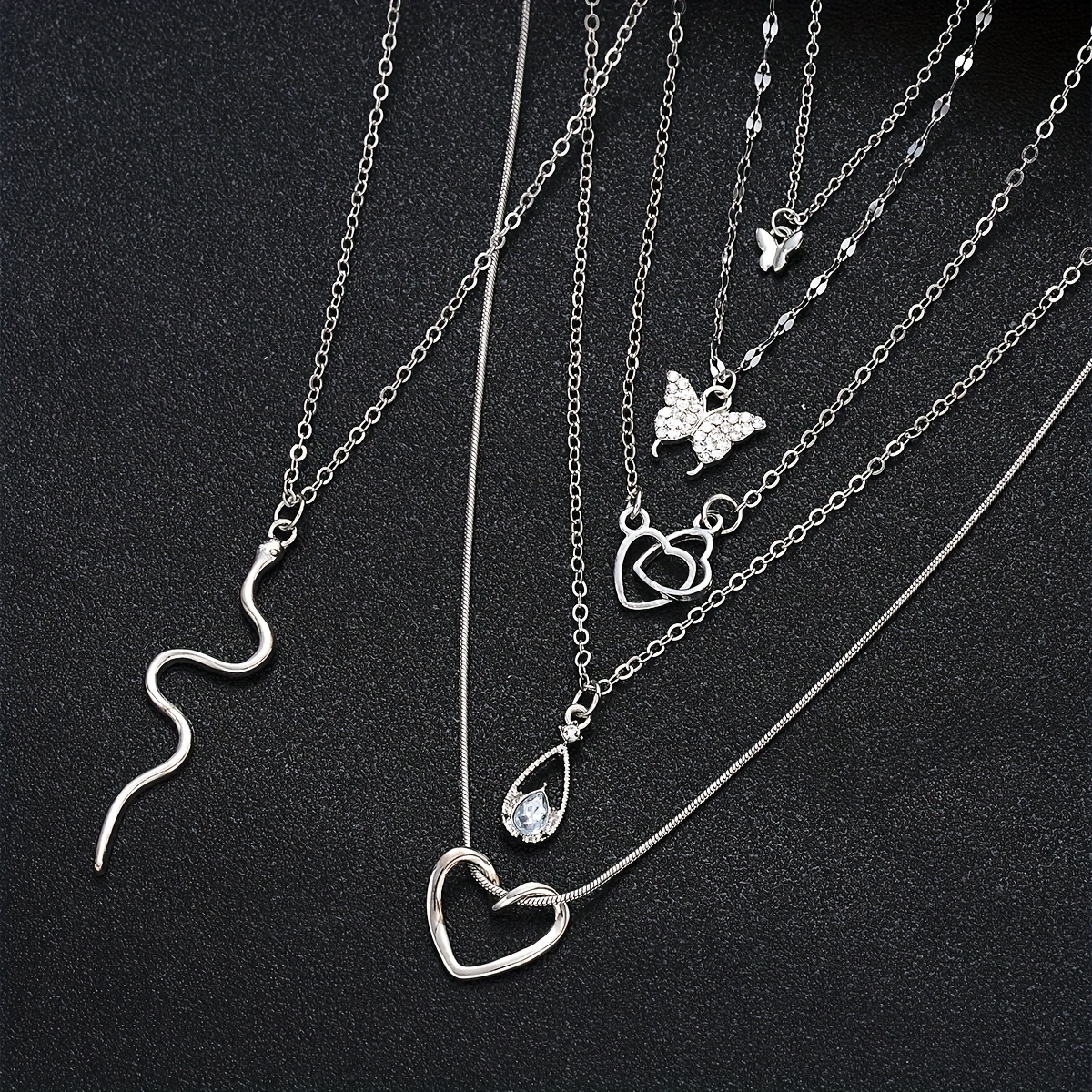 11pcs Heart Snake Butterfly Pendant Necklace Set for Women's