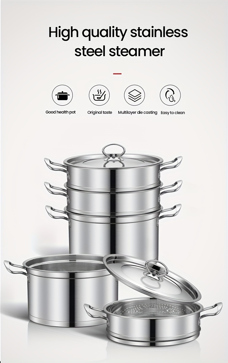 versatile stainless steel steamer pot with dual handles large capacity multi layer design for steaming cooking dishwasher safe   home parties camping and rvs details 2