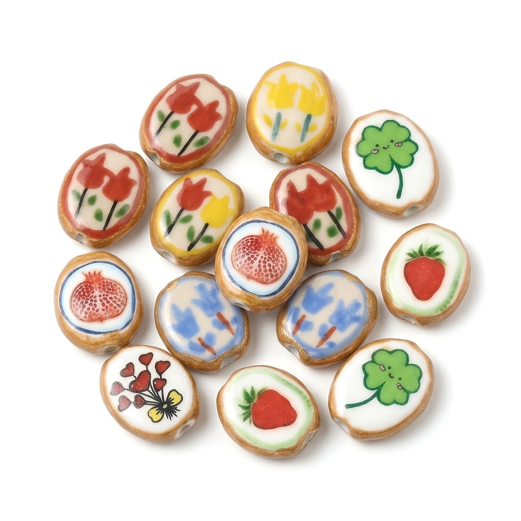 8pcs Hand-Painted Ceramic Beads for DIY Jewelry Making