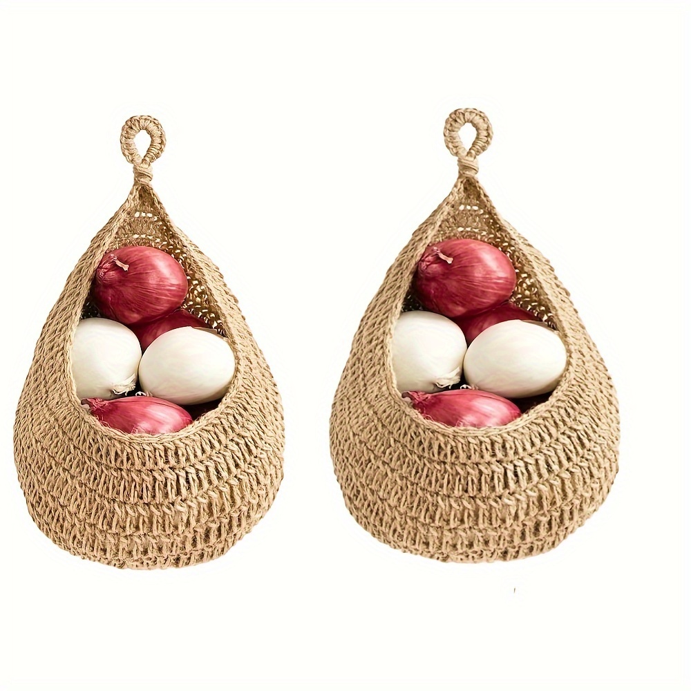 

2 Pieces Set Bohemian Hand-woven Jute Rope Hanging Vegetable And Fruit Basket