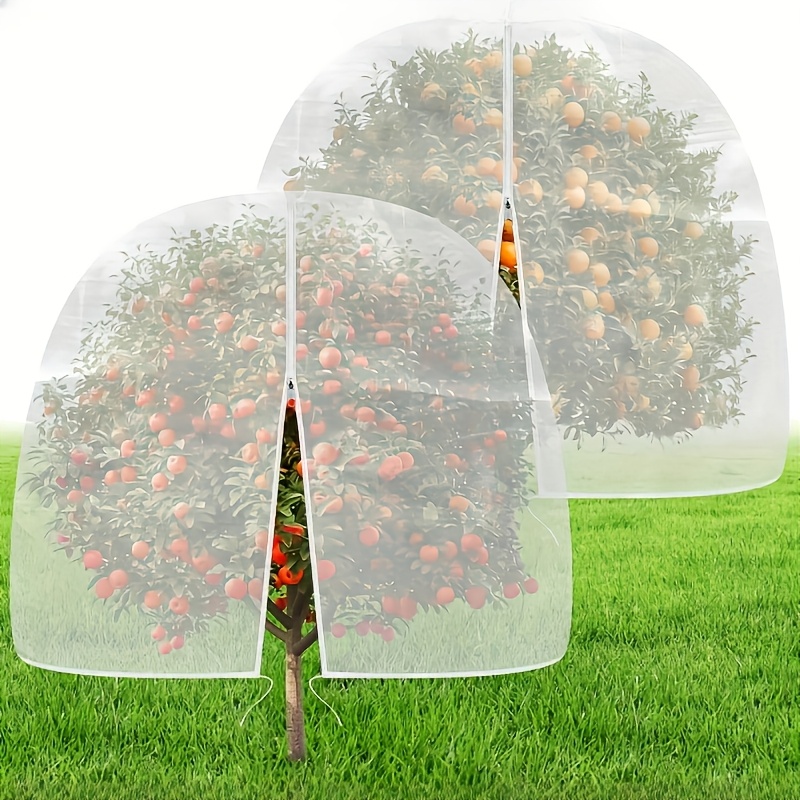 Large Zipper Fruit Tree Net Cover - 4x5 Feet Transparent Protective Net, Birdproof, Deerproof, Squirrelproof, With Elastic Bands, Covers Flowers And Fruit Trees, Durable Pe Material