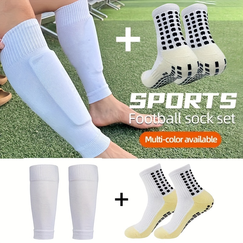 

2 Pairs Men's Grip Football Socks And Knee Pads Leg Sleeves, Breathable Anti-slip Leg Socks, Suitable For Basketball And Football Sports.