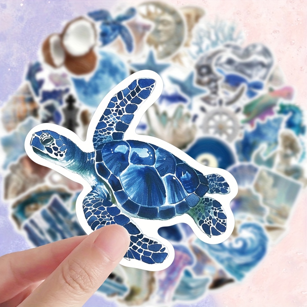 Image of 50 Blue Ocean Doodle Decorative Vinyl Stickers, Suitable For Uses - Perfectly Bottles, Laptops, Tablets, Trolley Cases, Motorcycle Helmets, Skateboards, Snowboards, Guitars, Scrapbooks, And Phones