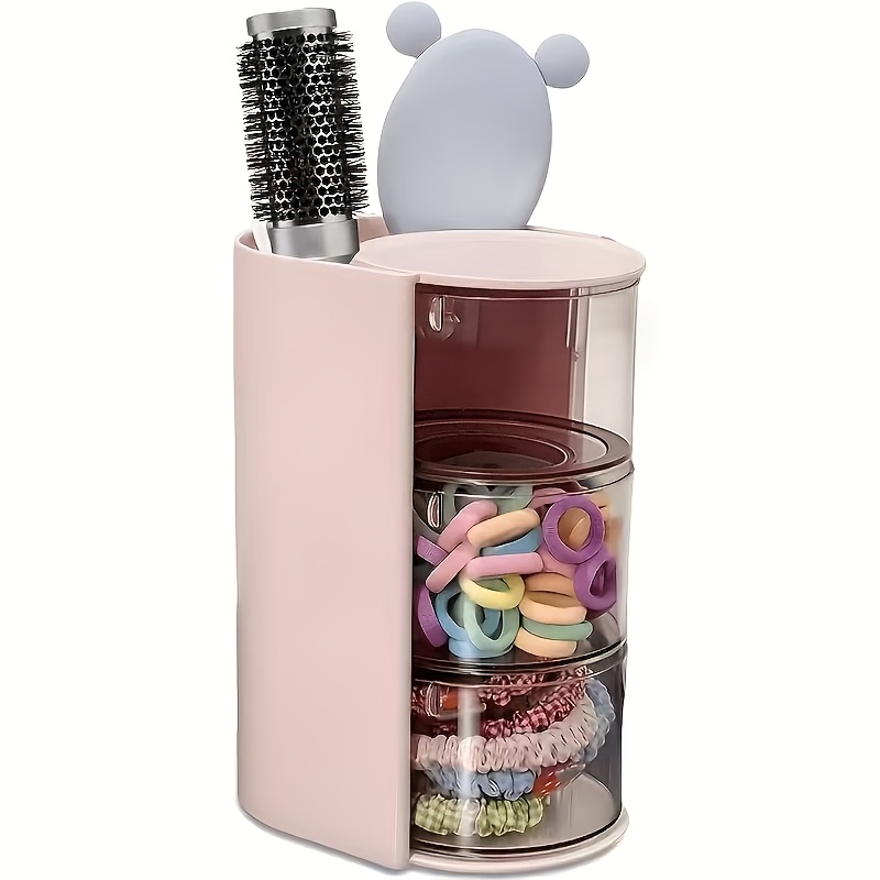 Image of Rotating Transparent Hair Additions Storage Box | Dustproof Plastic Material, Rotating Design, Transparent Visual | Desktop Storage, Makeup Pen Finishing, Art/, Home Organization