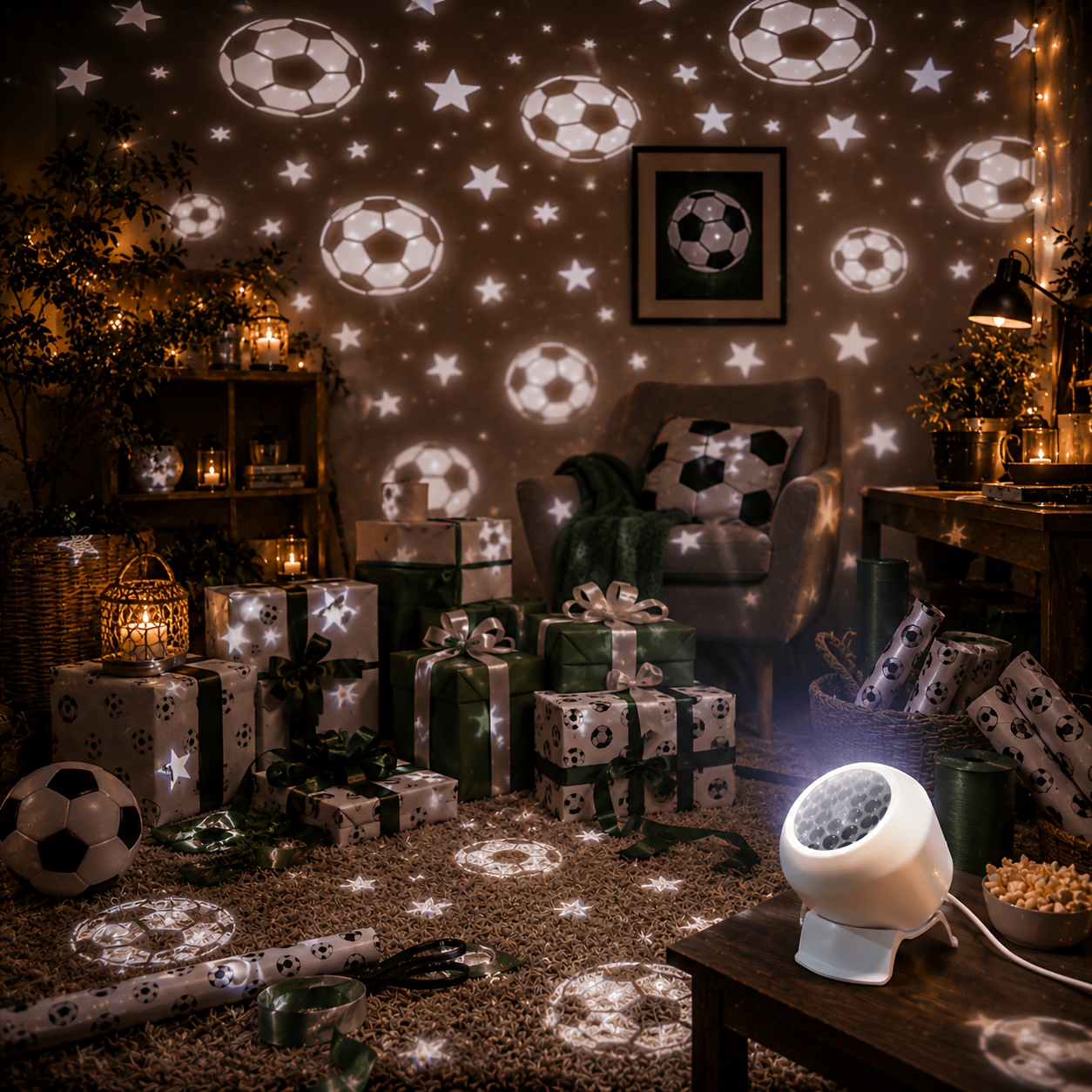 TEMU 360Â° Panoramic Football Dynamic Projection Lamp, Usb Powered, Designed For Soccer Fans. Perfect For Home Decoration And Soccer Themed Party