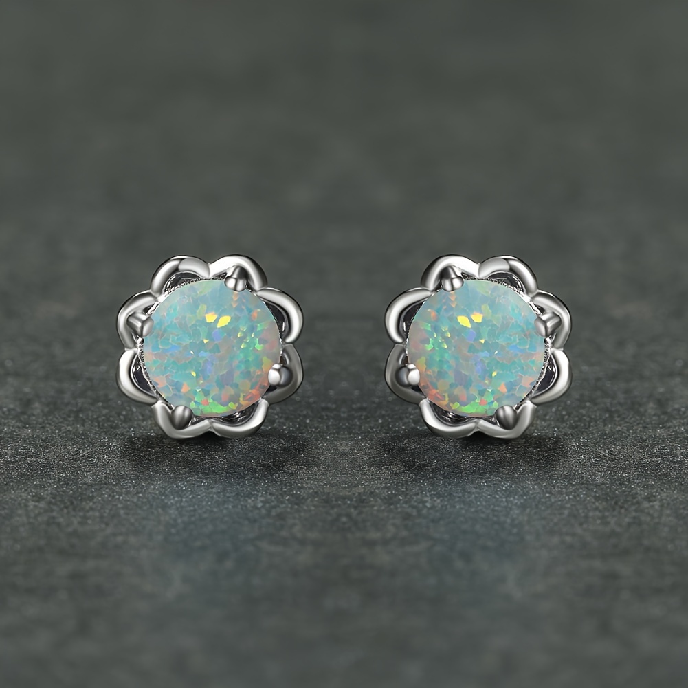 S925 Sterling Silver Opal Flower Stud Earrings for Ladies