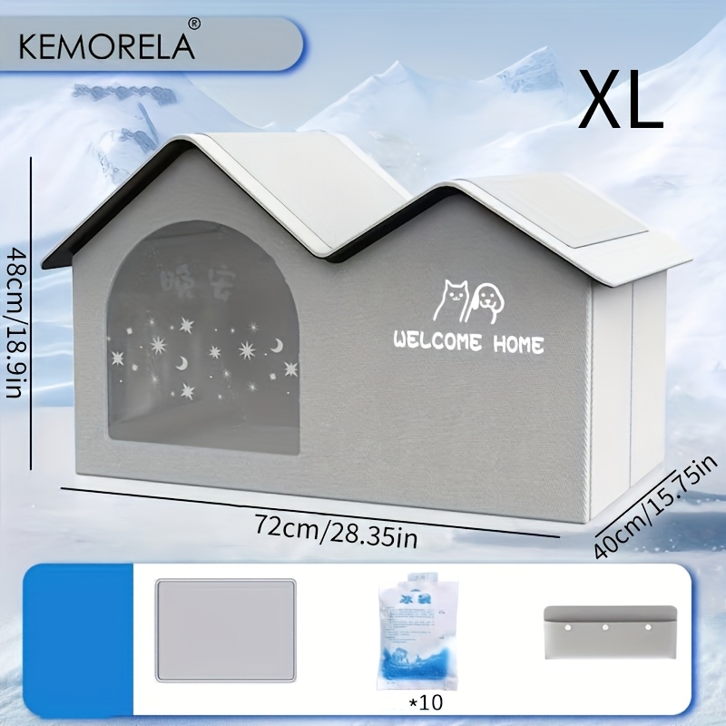 TEMU Kemorela Double Roof Cat And Dog House | Oxford Cloth, Winter Insulation & Summer Cooling, Prevention, Washable, Foldable, With Ventilation
