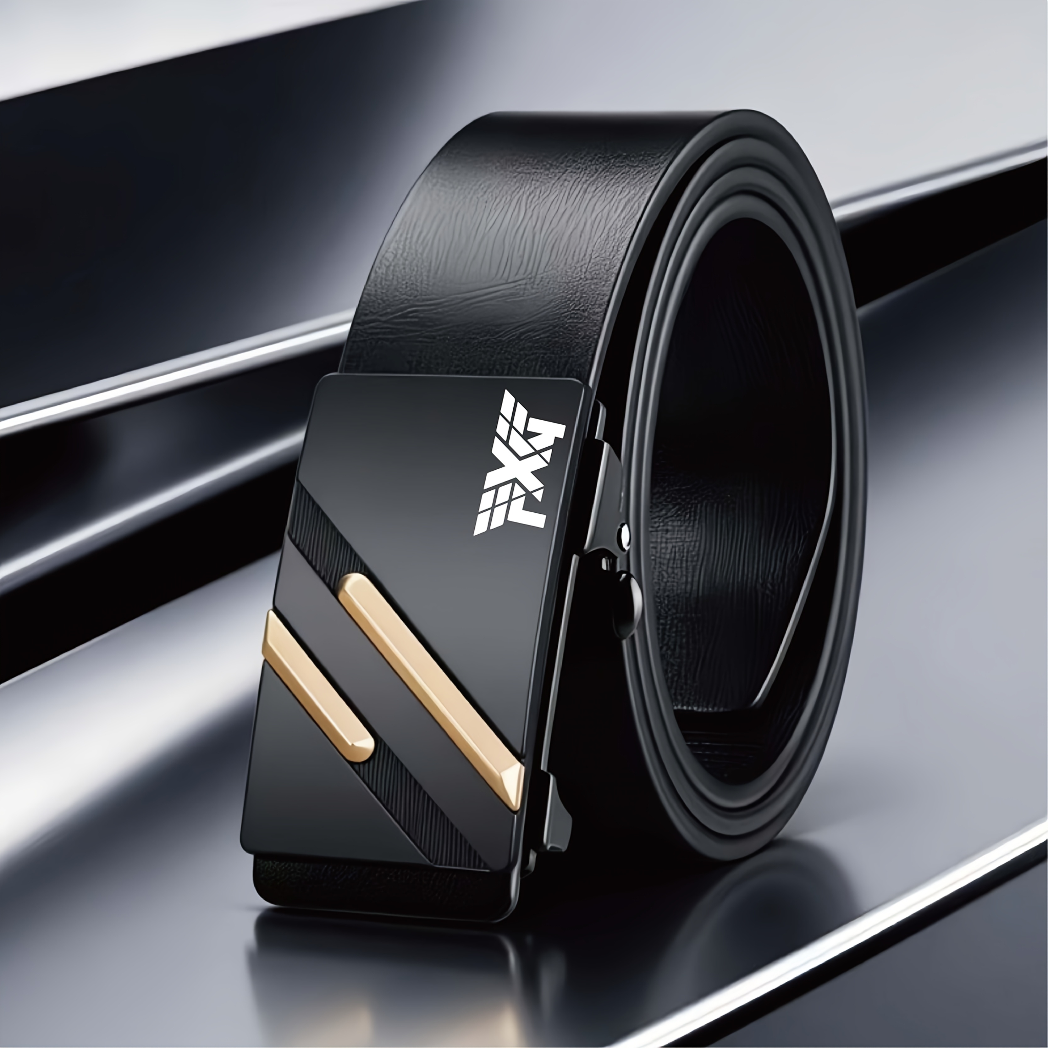 TEMU Ceinture d'affaires pour homme PXG à , design noir avec boucle automatique, corps de ceinture en PVC résistant à l' + tête de boucle en alliage,
