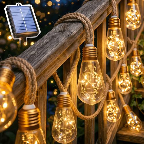 Artikelbild 1 pack solar lichterkette für außen mit 25/10 vintage glühbirnen, 12 garten lichterkette in warmweiß. für hof, garten, , hochzeit, frühlings- und sommerlandschaft, camping dekoration