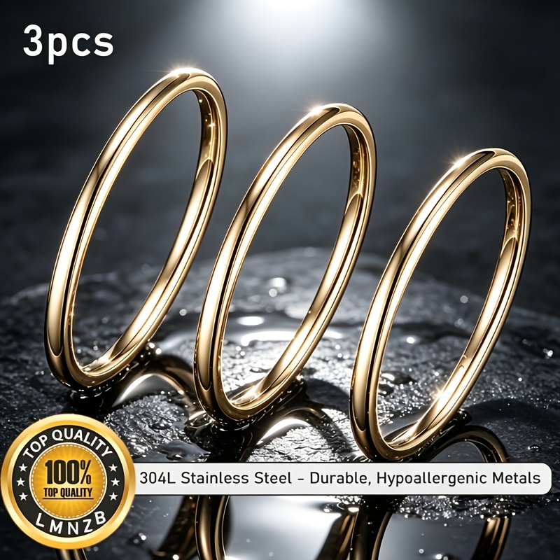 3pcs Women's Stainless Steel Stacking Rings Set, Minimalist