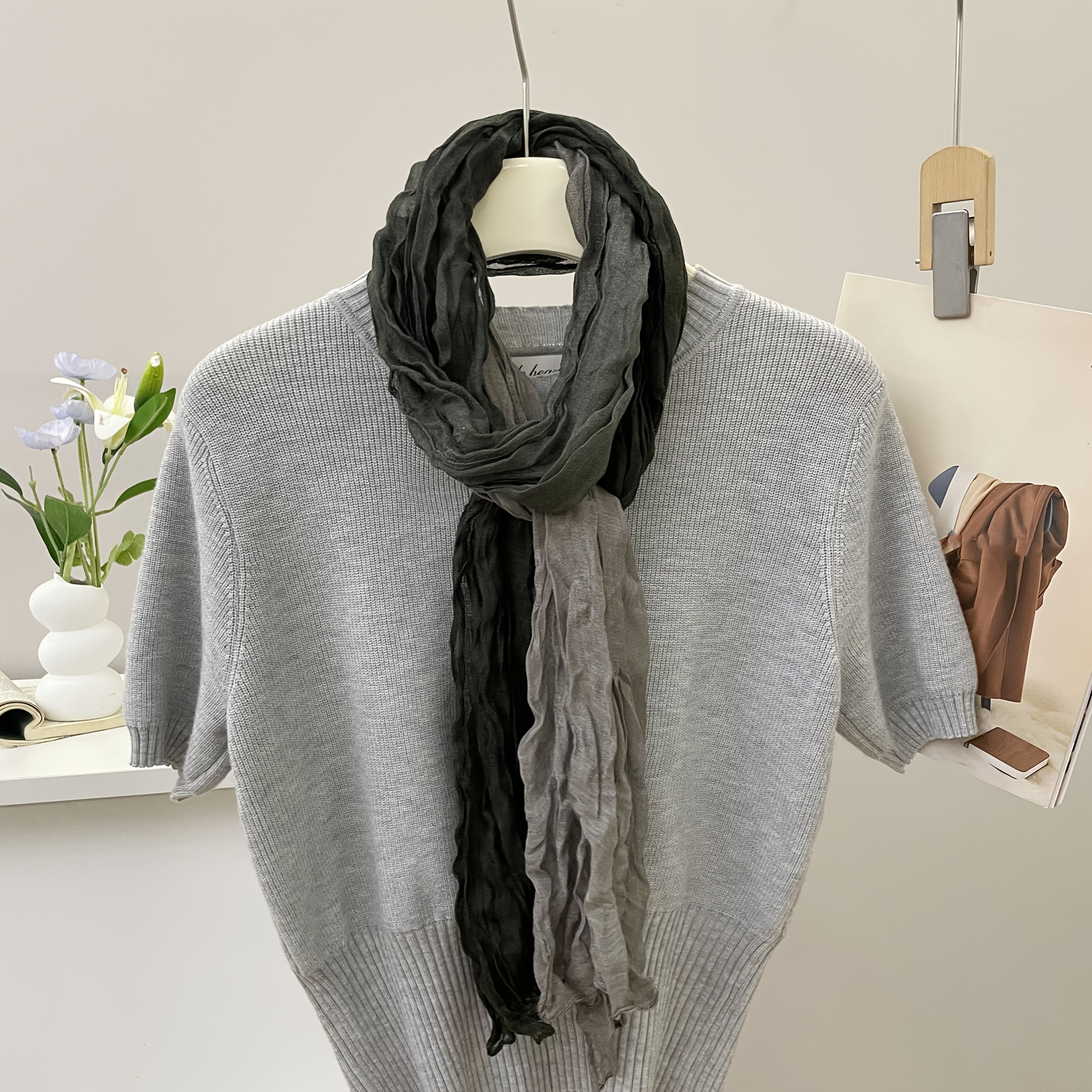 TEMU Écharpe longue plissée dégradée avec une paresseuse, patchwork à et artisanat texturé, rides décontractées avec une texture premium relaxée, de