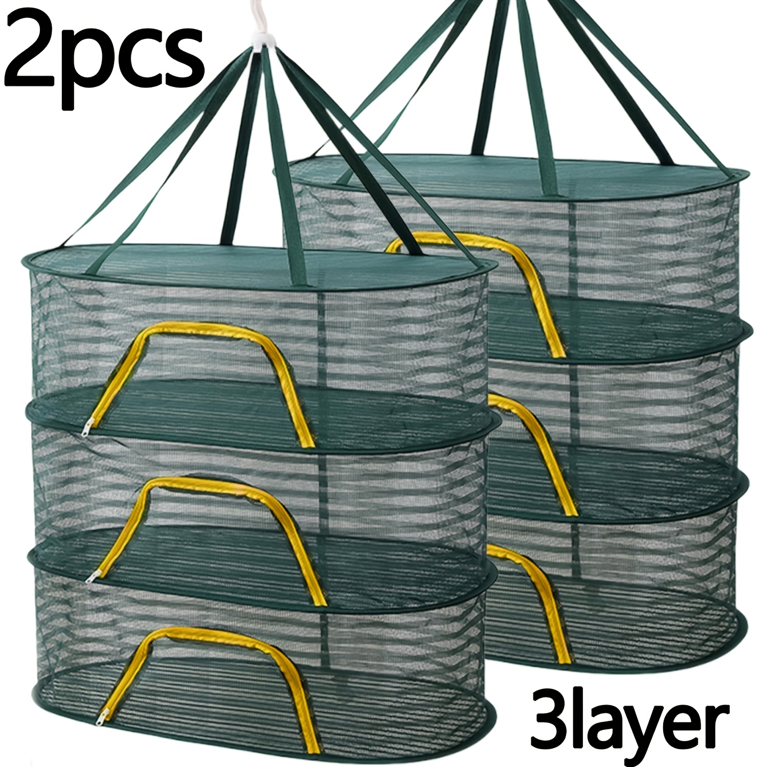 TEMU A Set Of 2 Sturdy Nylon Drying Racks, Foldable, With Green Zipper Closure. Portable Mesh Drying Racks Are In 2-tier, 3-tier, Or 4-tier Options,