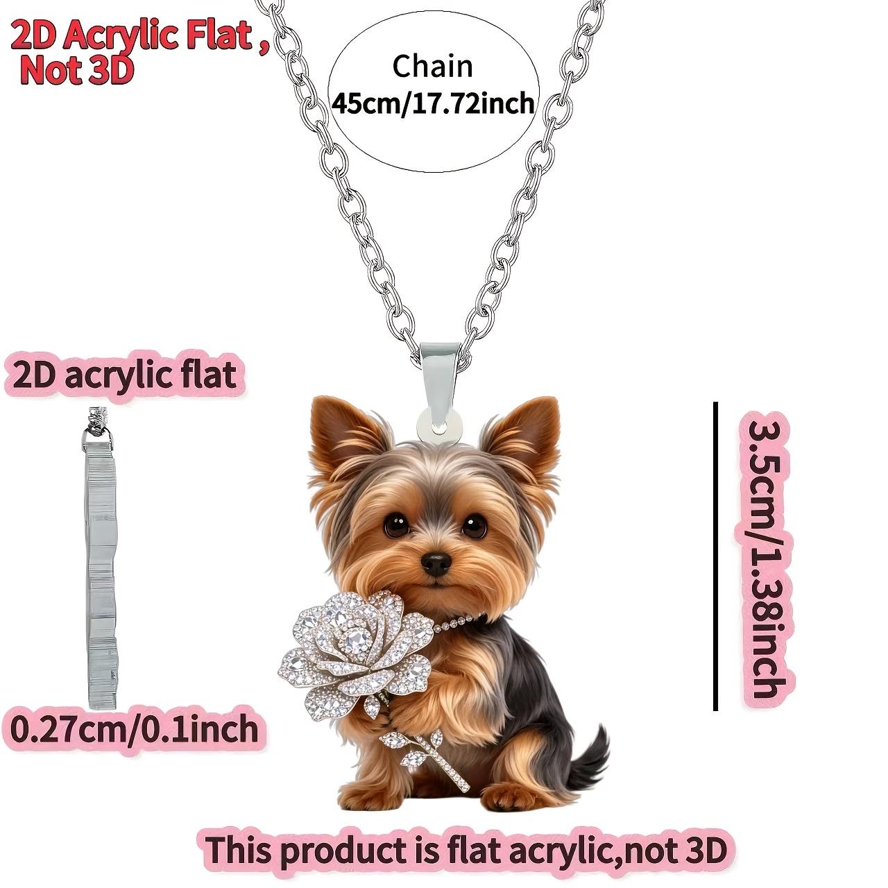 TEMU 2d Flat, [2d Flat] 1pc, Cute Yorkshire Terrier, New Acrylic Women's Necklace, Fashionable Sweater Chain Pendant, Gift For Birthday Parties, 2d
