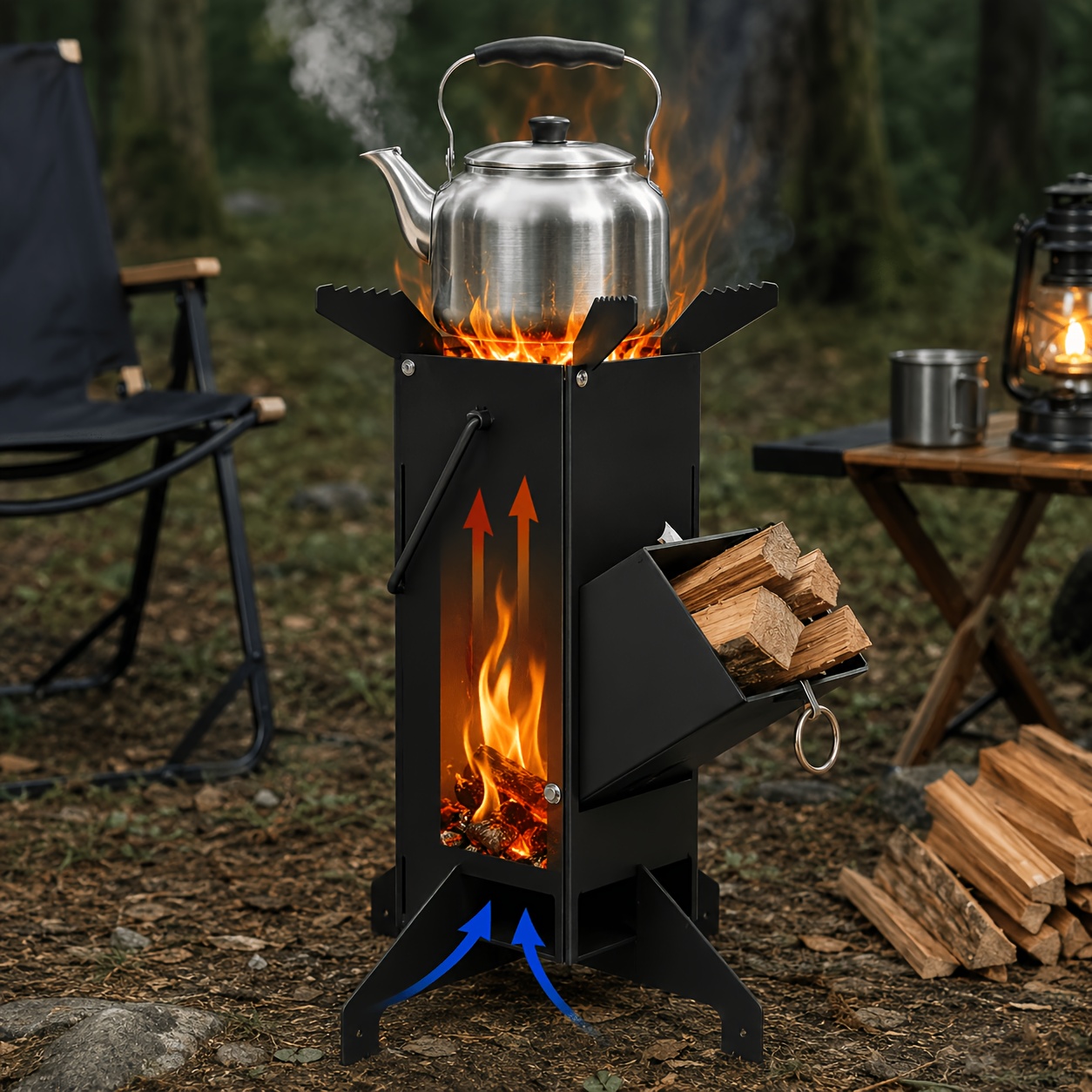 TEMU Portable Rocket Stove, Heavy-duty Wood Burning Stove For Outdoor Cooking, Camping, Bbq, Backyard Fire Pit & Patio Heating