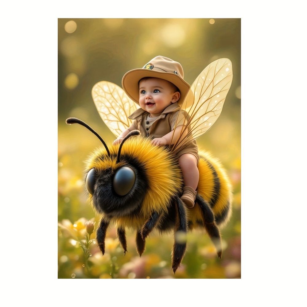 E-shop 2D Flach, 2D Flach, Kreatives Porträt, individuelles Kunstposter kleinen Entdeckers auf einem Bienenkönig, für Familien-Weihnachtsgeschenke und