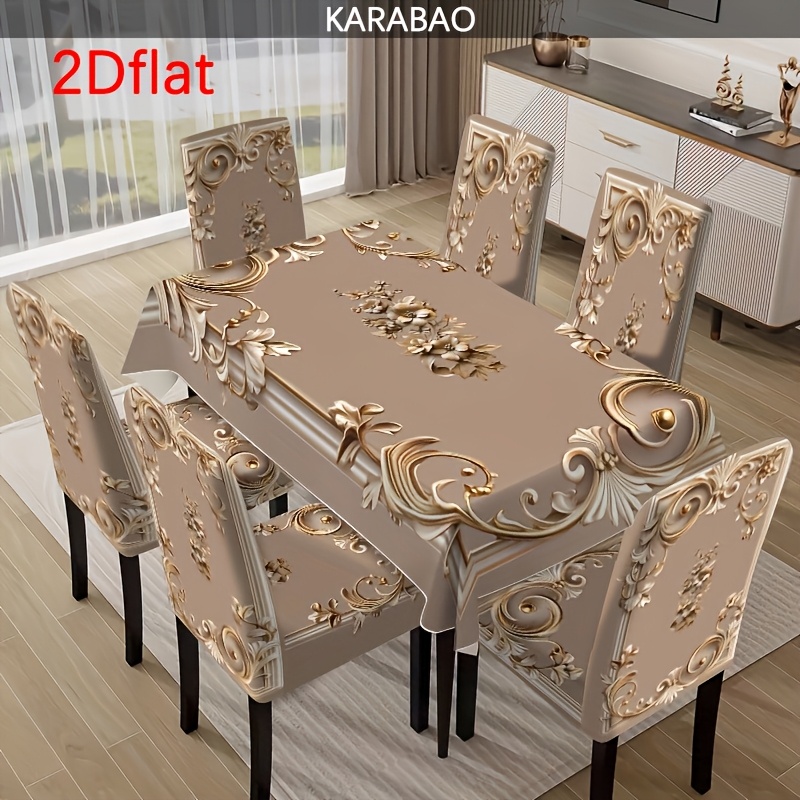 E-shop 2D Flach 5/7-teiliges Set (1 Tischdecke + 4 Stuhlhussen oder 1 Tischdecke + 6 Stuhlhussen), Einfaches Muster, Elegant, , Trendy, , Niedlich,
