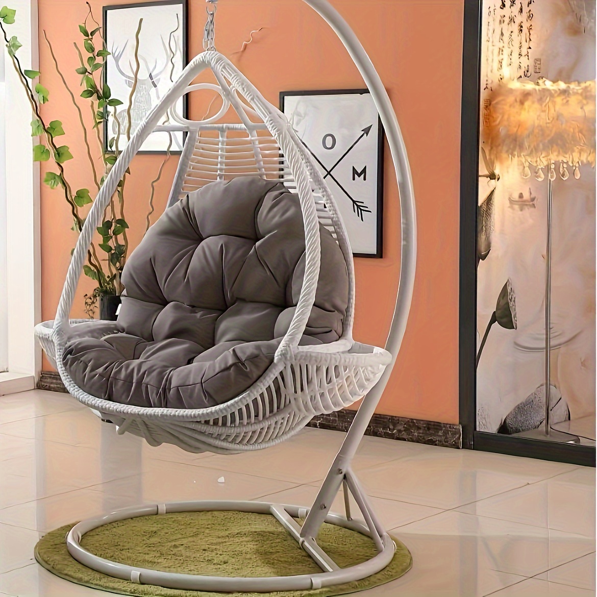 beige multi purpose hanging chair cushion pad indoor outdoor seat cushic soft polyester padding compatible with   patio living room balcony easy to clean hanging seat cushion patio furniture   decor handwashable cover home decor lovers Product details 0