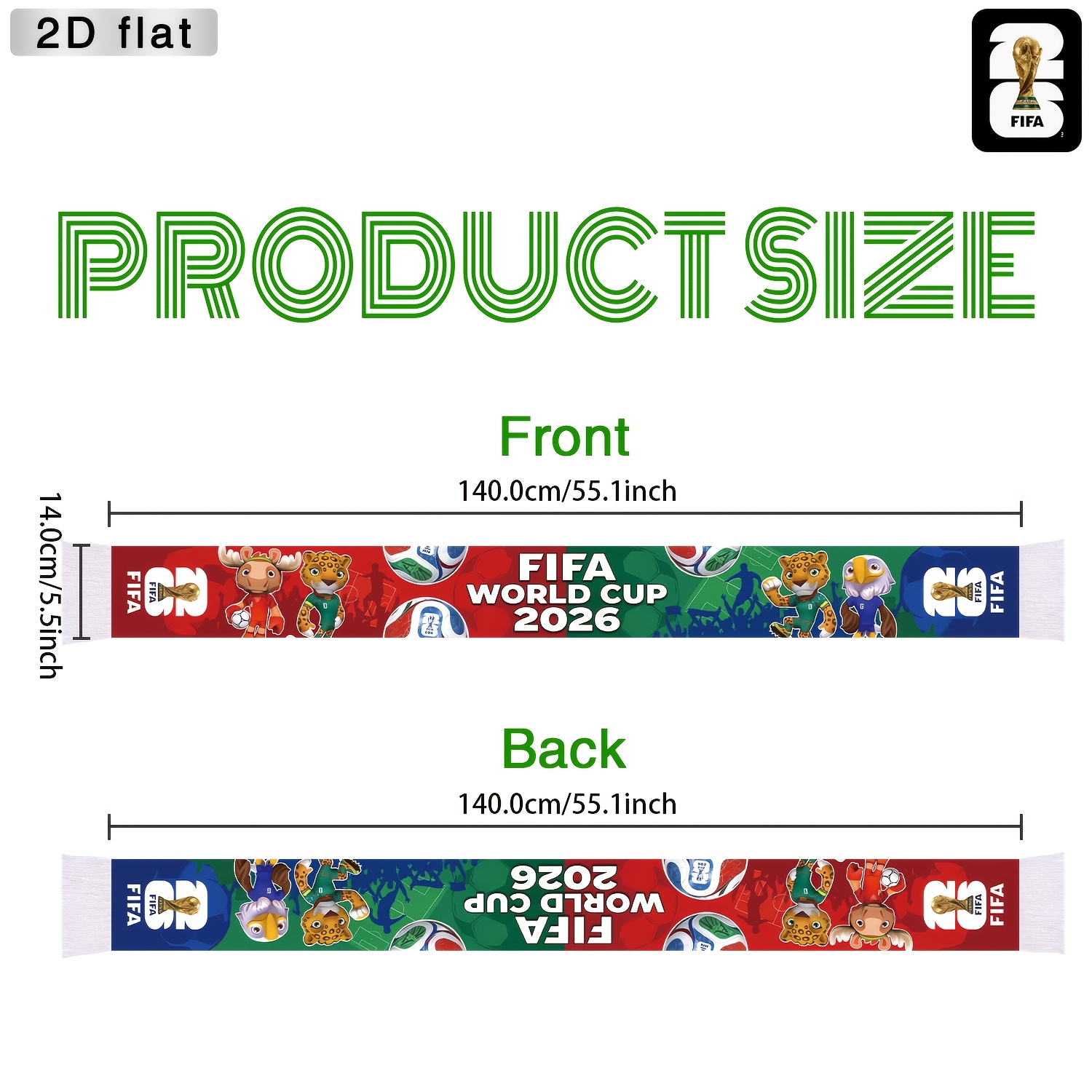 1pc 2026 FIFA World Cup Spectator Scarf (With Tassels), Mascot And Football Design, Red, Blue And Green Color Scheme, an Essential Cheering Accessory, Supporter'S Flag, Polyester