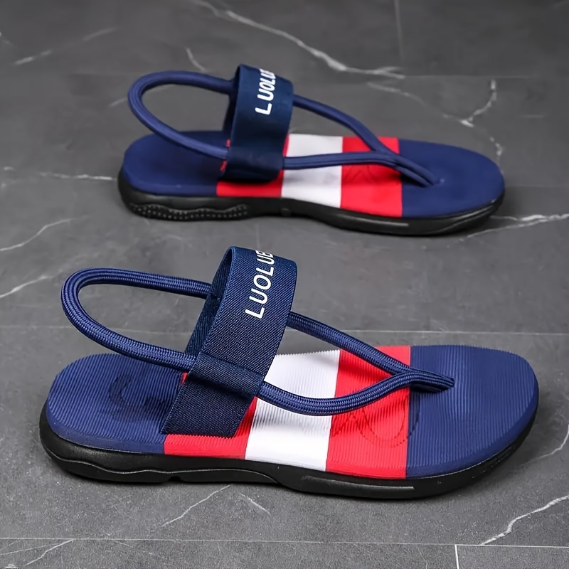 mens casual two way wear slide sandals slip on reversible design with navy red stripes breathable fabric upper cushioned eva insole for beach outdoor daily use Product details 6