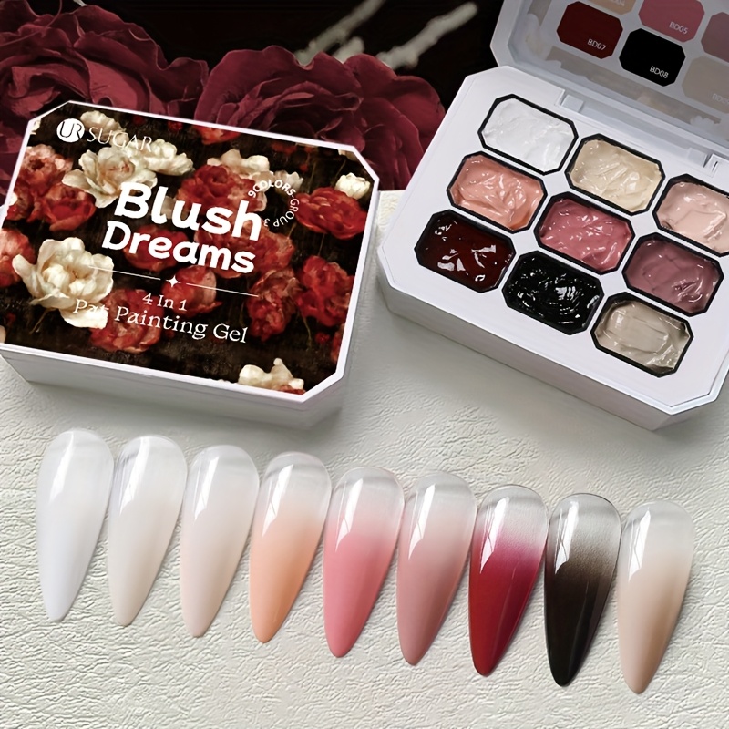 Ur Sugar 9 Colors/ Pat Painting Gel Nail 4 In 1 Used For Gradient Nail Stamping Pattern, Gradient Effect Nail Art Gift Salon Nail Art Fingertip Art Design, Mini 9-color Nail Polish Set