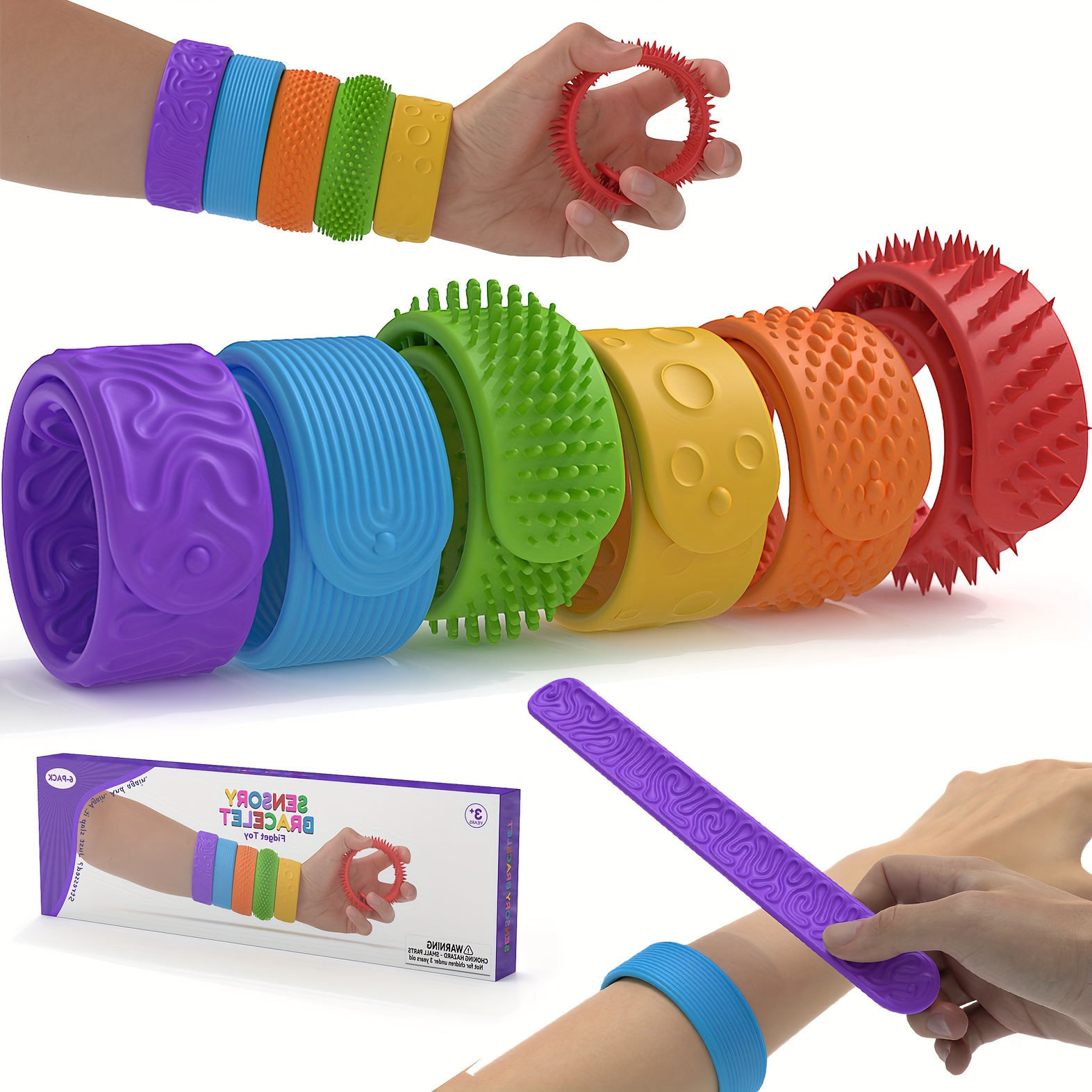 Lot De 6 Bracelets Sensoriels En Silicone - Jouets Anti-Stress Pour Enfants, Calmant Pour Autisme, École, Voyage - 11