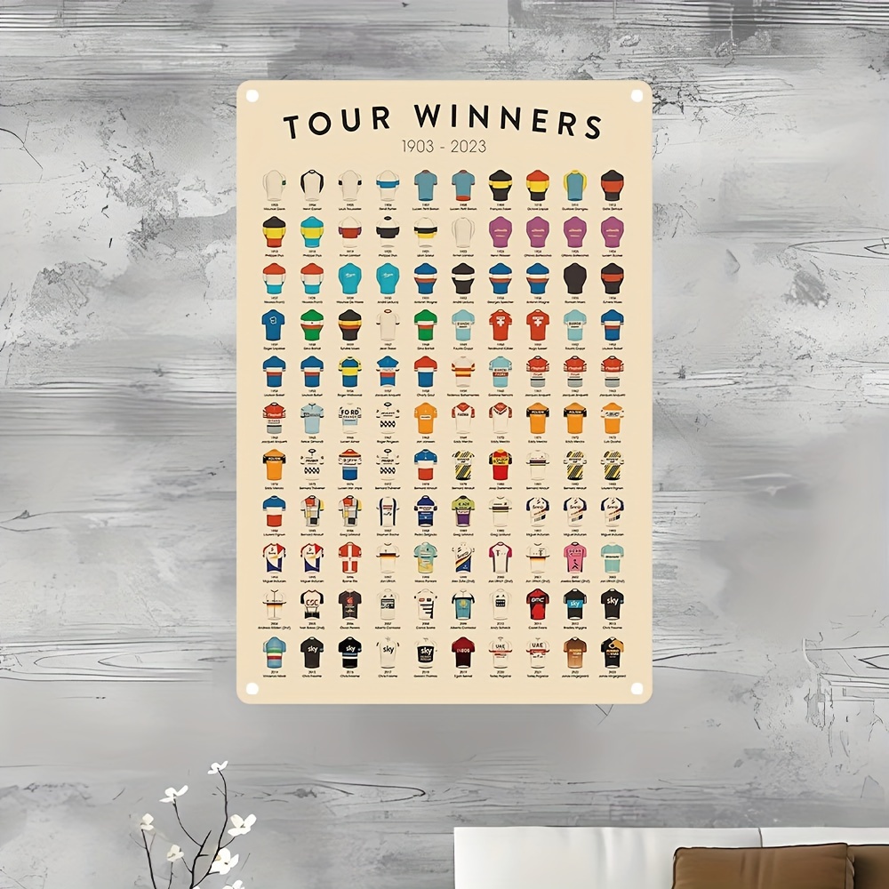 1pc tour de france winners poster cycling print gift for cyclist print poster knowledge metal aluminum sign wall decor poster home bedroom kitchen bar hotel home cafeindoor decor metal wall art metal wall art home decor 8x12 20cm 30cm