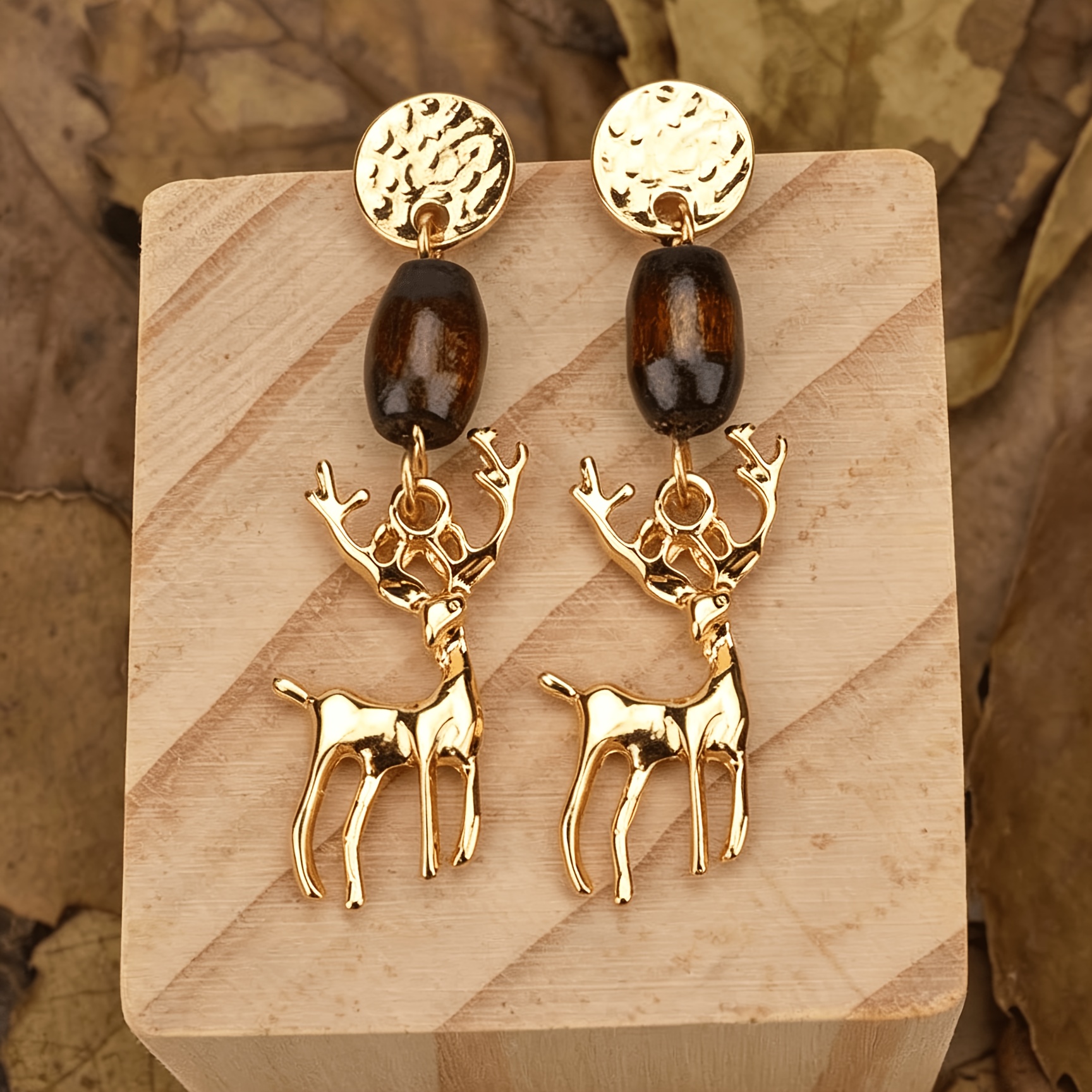 TEMU Pendientes colgantes de con cuentas de madera estilo bohemio para mujer, pendientes largos de animal de reno , joyería llamativa bohemia para