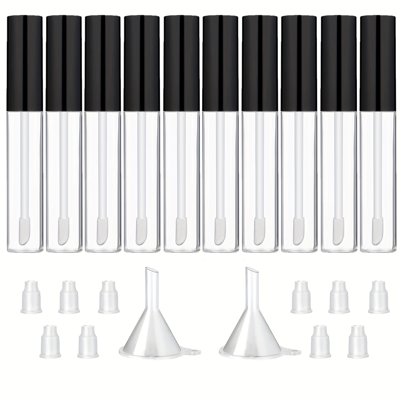 TEMU 10pcs 10Ml Contenedores de de labios vacíos Tubo con varita, Botellas de labial rellenables, Contenedor de lápiz labial y embudo y tapones de