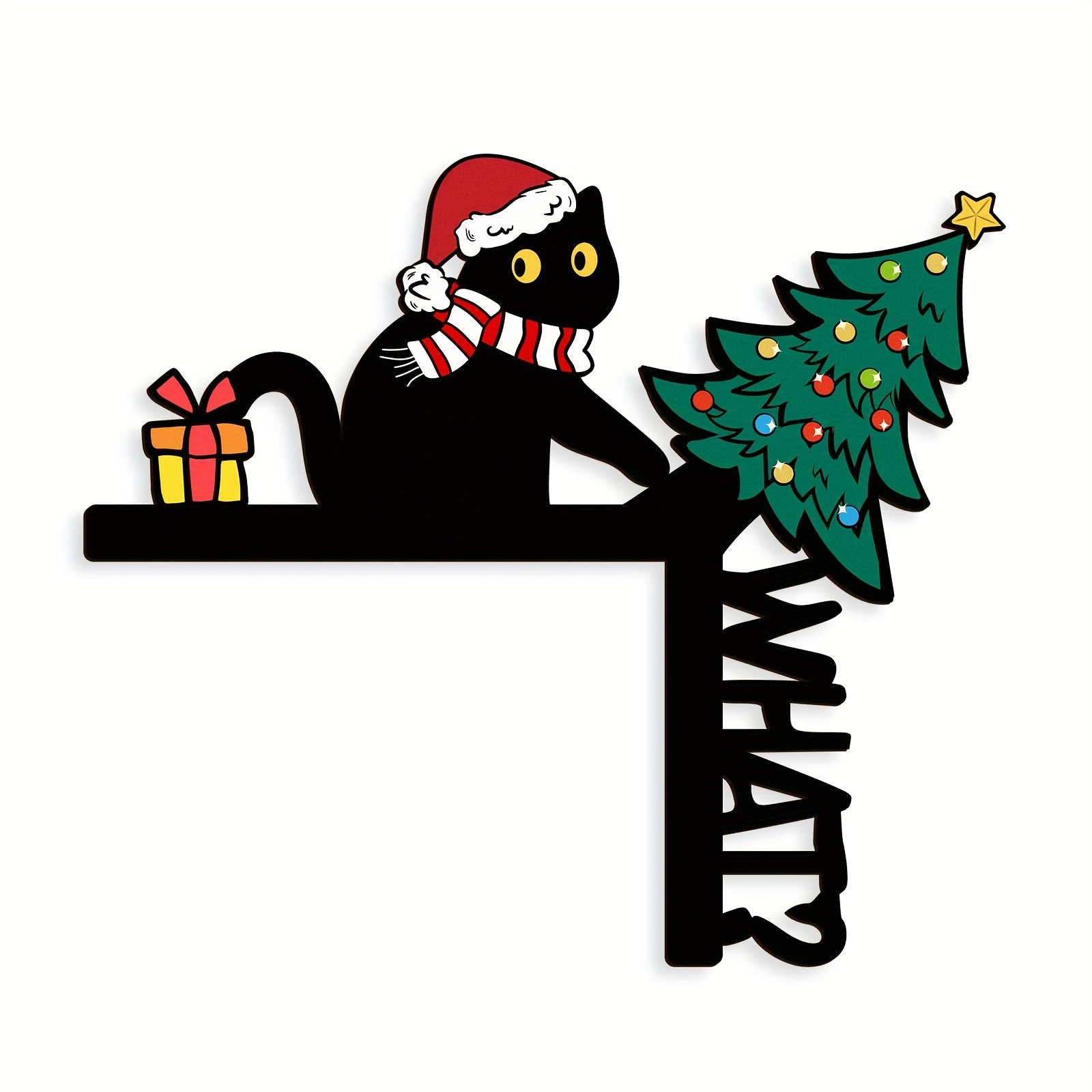 TEMU Decoración de puerta superior de Navidad de madera de 1 pieza 2D, divertido de gato negro para puerta/ventana, decoración de pared para de