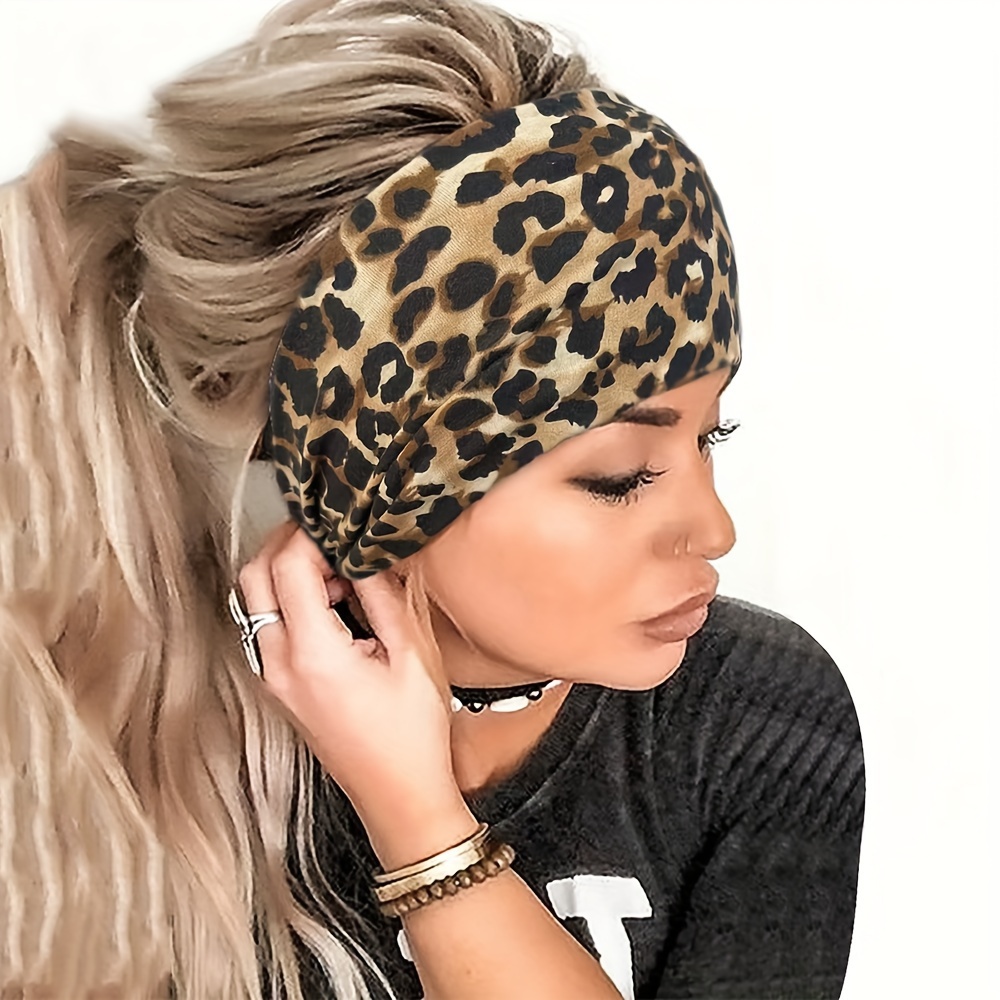 Women's Wide Headband, Leopard Print Sports Headband, Wide Elastic Tie-back Headband. Suitable For Yoga, Running, And Sports, Wide Artistic Headband