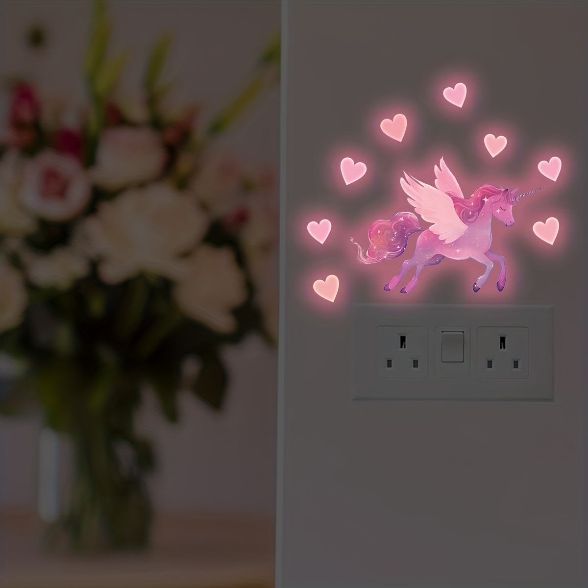 Glowing Unicorn Heart Wall Stickers for Girly Bedroom Decor